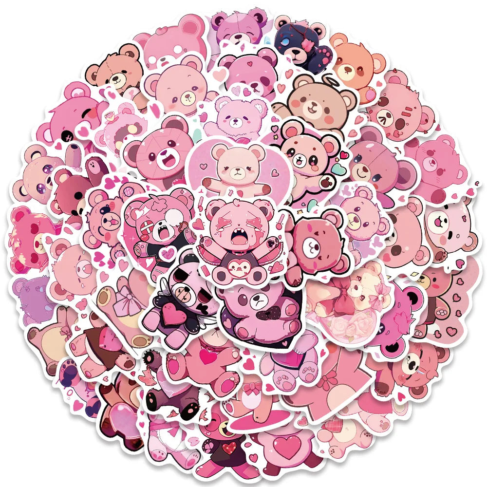 50pcs Cute Cartoon Love Heart Bear Stickers Kids Toy Vinyl Laptop Decals Luggage Phone Diary Guitar Car Waterproof Graffiti (ONLINE ORDER ONLY)