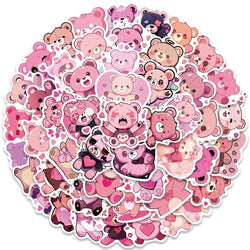 50pcs Cute Cartoon Love Heart Bear Stickers Kids Toy Vinyl Laptop Decals Luggage Phone Diary Guitar Car Waterproof Graffiti (ONLINE ORDER ONLY)