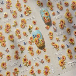 Embossed Shiny Vigor Sunflower Turnsole Vitality Butterfly Daisy Oil Painting Plant 5D Adhesive Nail Art Sticker Manicure Decals (ONLINE ORDER ONLY)