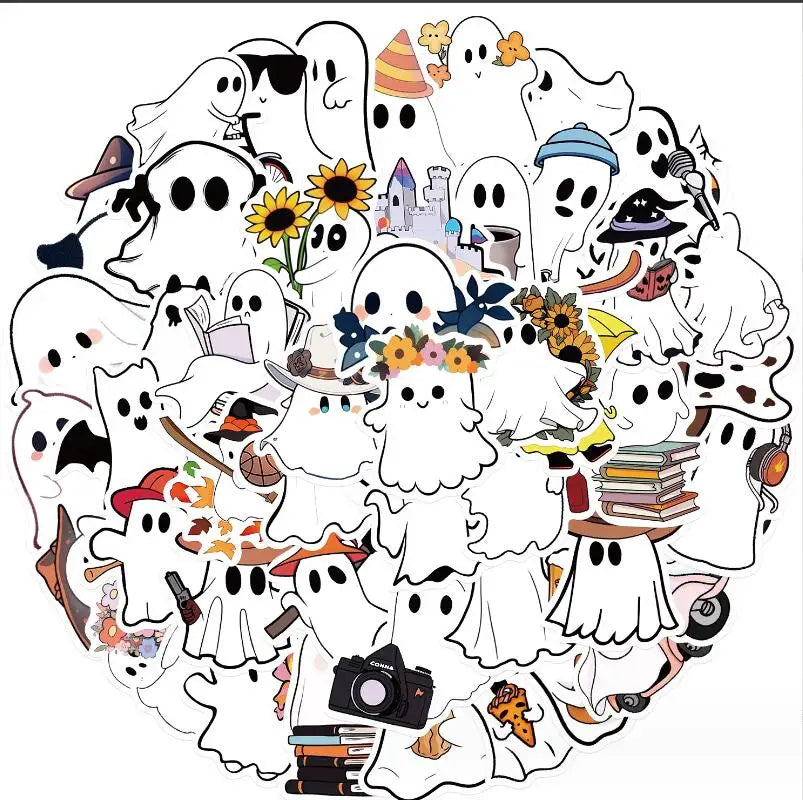 Halloween Ghost Stickers 10/30/50pcs for Suitcase, Skateboard, Laptop, Phone, Car, DIY Decal (ONLINE ORDER ONLY)