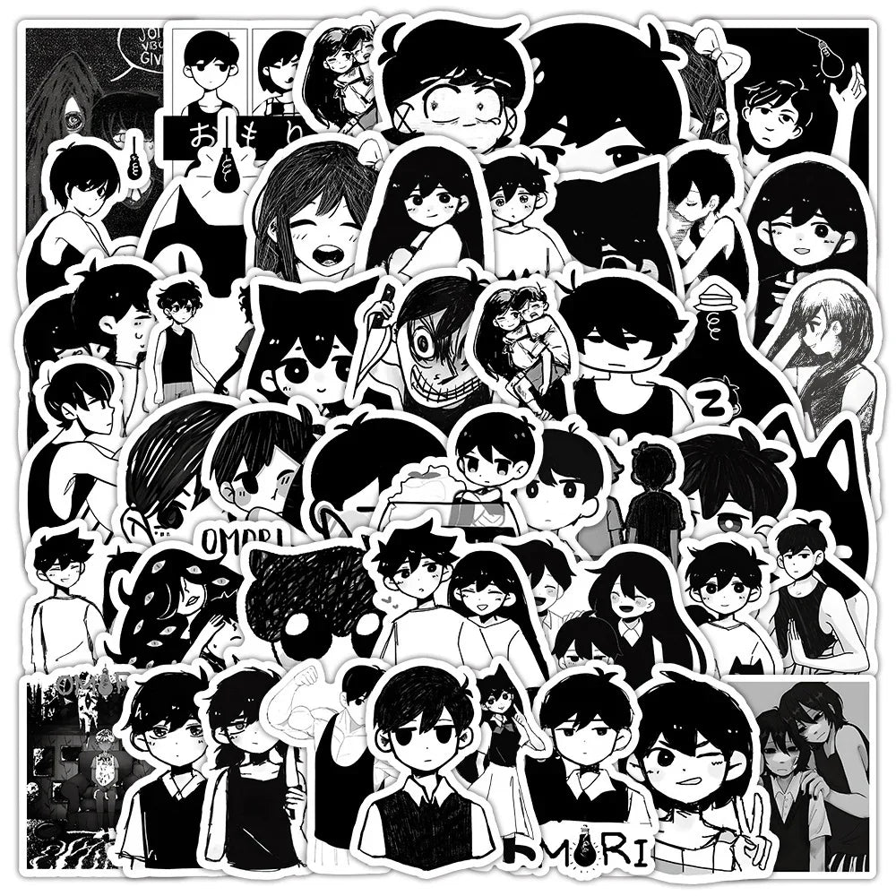 10/30/50pcs Black White Game Omori Graffiti Stickers Decals DIY Skateboard Laptop Motorcycle Luggage Car Bike Waterproof Sticker (ONLINE ORDER ONLY)