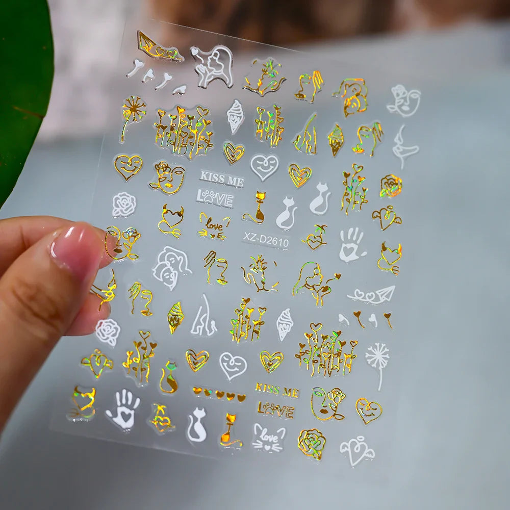 1pc Bohemian Valentine Nail Stickers 3D Self-Adhesive Fantasy Nail Art Glitter Sun, Heart, Lock, Star & Moon Designs Nail Decals (ONLINE ORDER ONLY)