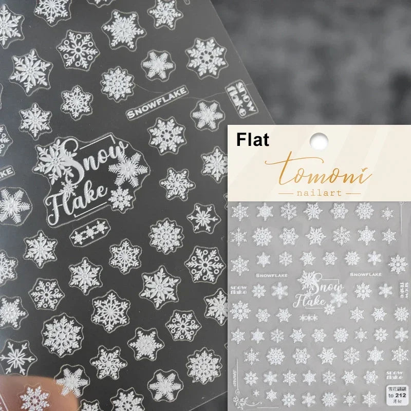 Shiny White Pink Blue Gold Snowflakes Hexagon Water Bubbles Winter 5D Self Adhesive Nail Art Stickers Rhinestone Manicure Decals (ONLINE ORDER ONLY)