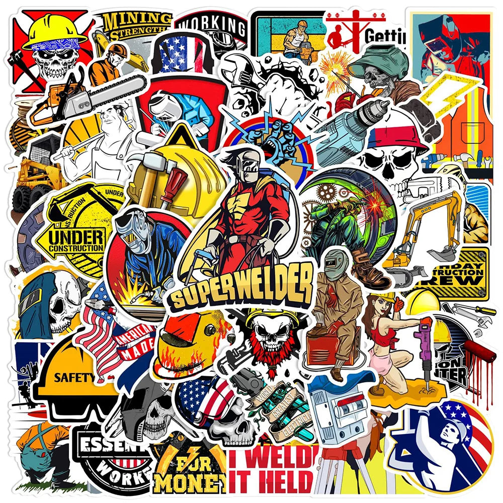 Welding Worker Stickers: Laptop, Luggage, Skateboard Decals (10/30/50PCS) (ONLINE ORDER ONLY)