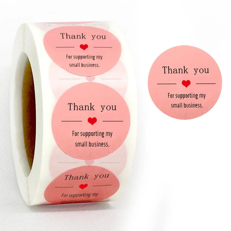 100-500PCS Heart Stickers Thank You Stickers for Business Merci Packaging Stickers Rolling Love for Packaging Decoration (ONLINE ORDER ONLY)