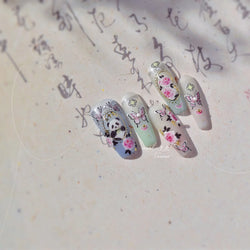 Panda Bamboo Butterfly Pattern Totem Figure Peony Flower Love Heart Adhesive Nail Art Stickers Embroidery Pearl Manicure Decals (ONLINE ORDER ONLY)