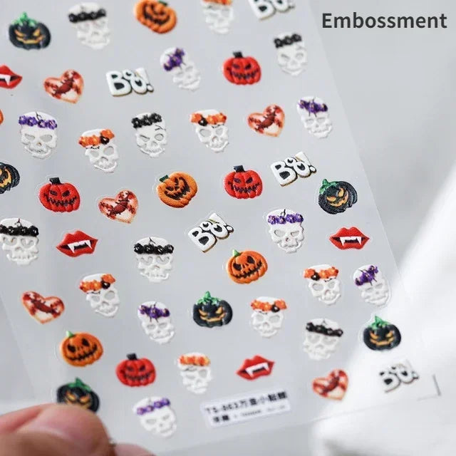 Gothic Dark Spider Butterfly Cross Flame Wings Halloween Horror Rose Flower Rabbit Pumpkin Bear Nail Art Stickers Manicure Decal (ONLINE ORDER ONLY)