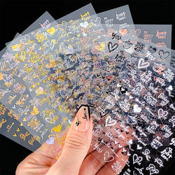 6Pcs Laser Gold Silver 3D Nail Art Stickers Heart Letter Nail Decoration DIY Foils (ONLINE ORDER ONLY)