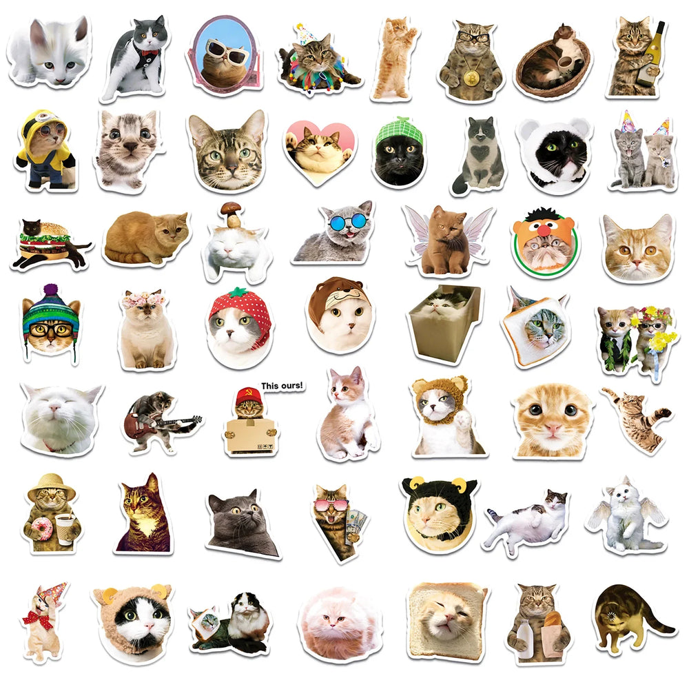 10/30/50PCS Cute Cat Cartoon Stickers Toys Graffiti Decoration Kids DIY Phone Notebook Laptop Fridge Car Funny Decals Waterproof (Online Order Only)