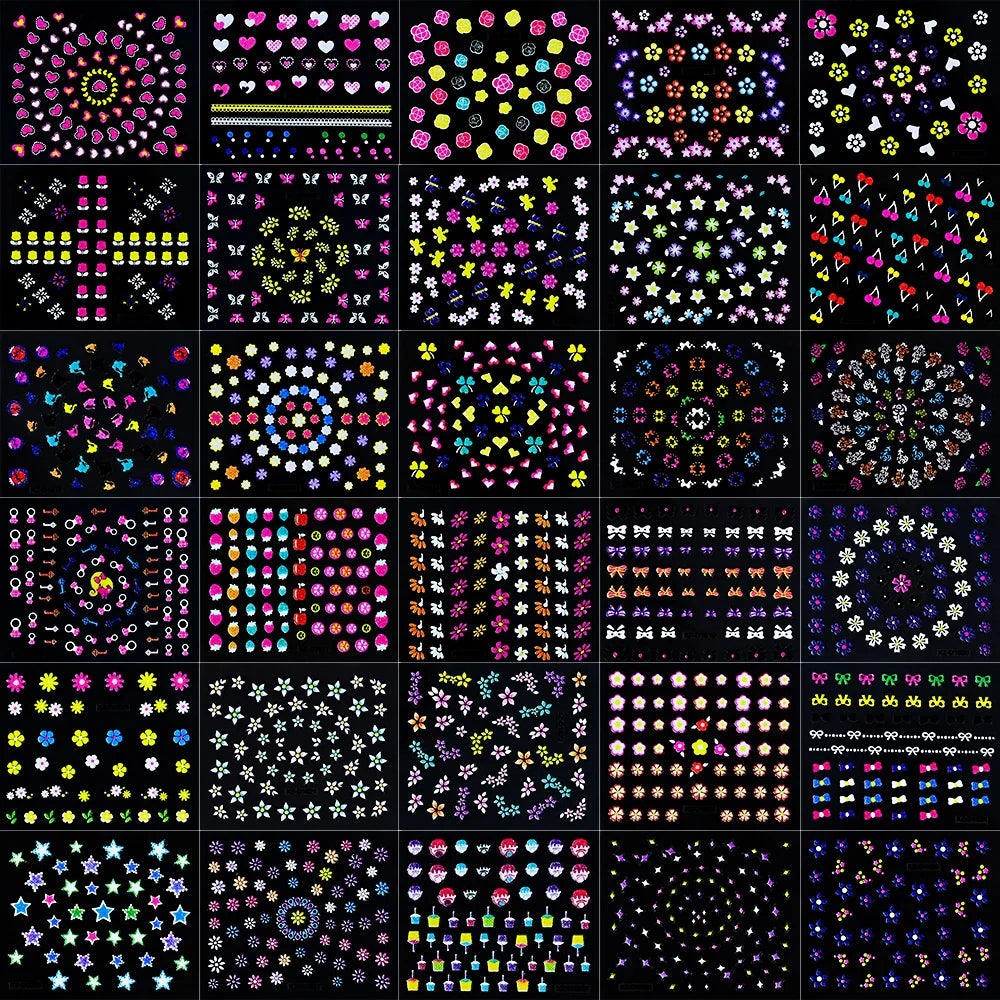 30pcs 3D Flowers Design Nail Art Stickers Colorful Floral Bow Tie Heart Butterfly Design Nail Decals Spring Summer Nail Supplies (Online Order Only)