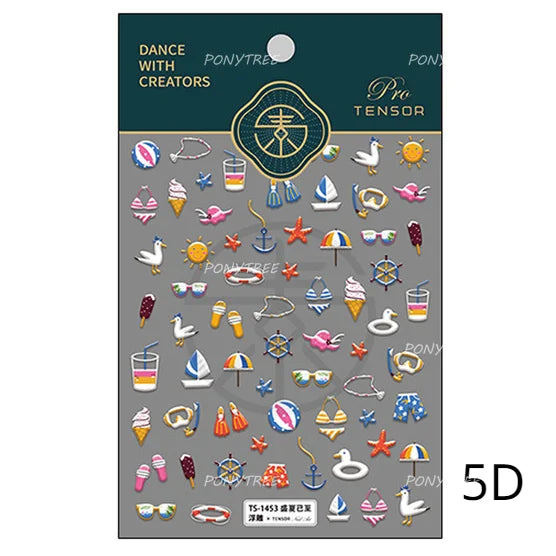 Summer Beach Bikini Watermelon Strawberry Ice Cream Soda Coconut Tree Fan Juice Crab Nail Art Decoration Stickers Manicure Decal (ONLINE ORDER ONLY)