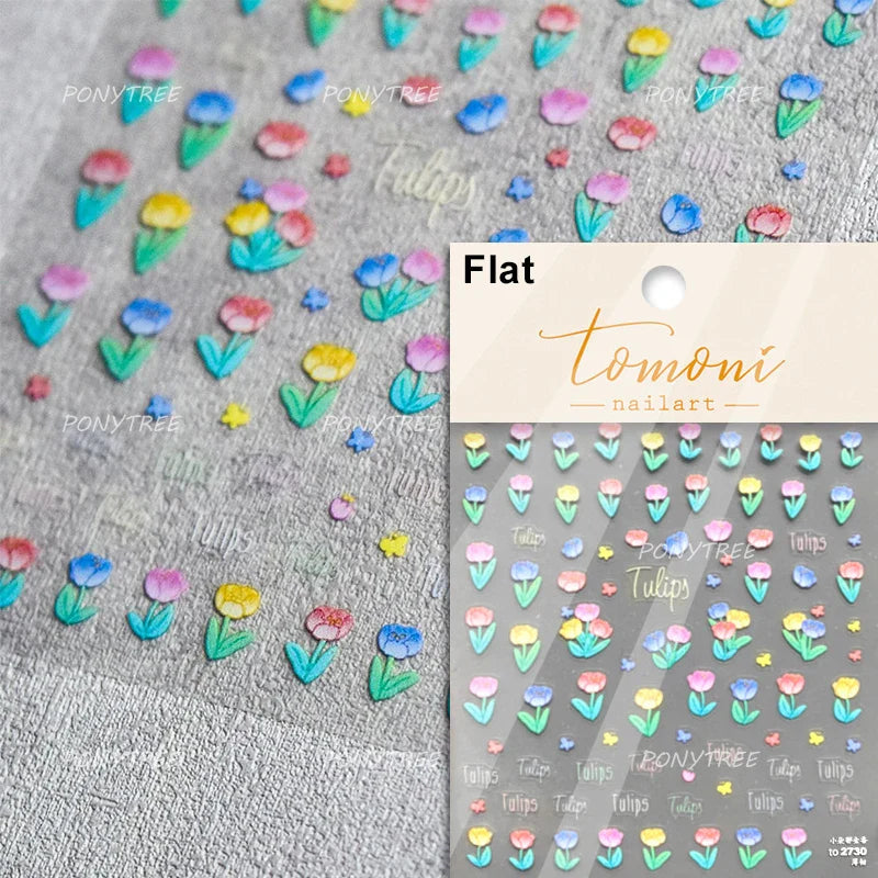 Cute  Pink Blue Nature Tulip Star Heart Butterfly Peach Blossom Jelly Embossed Relief Adhesive Nail Art Stickers Manicure Decals (ONLINE ORDER ONLY)