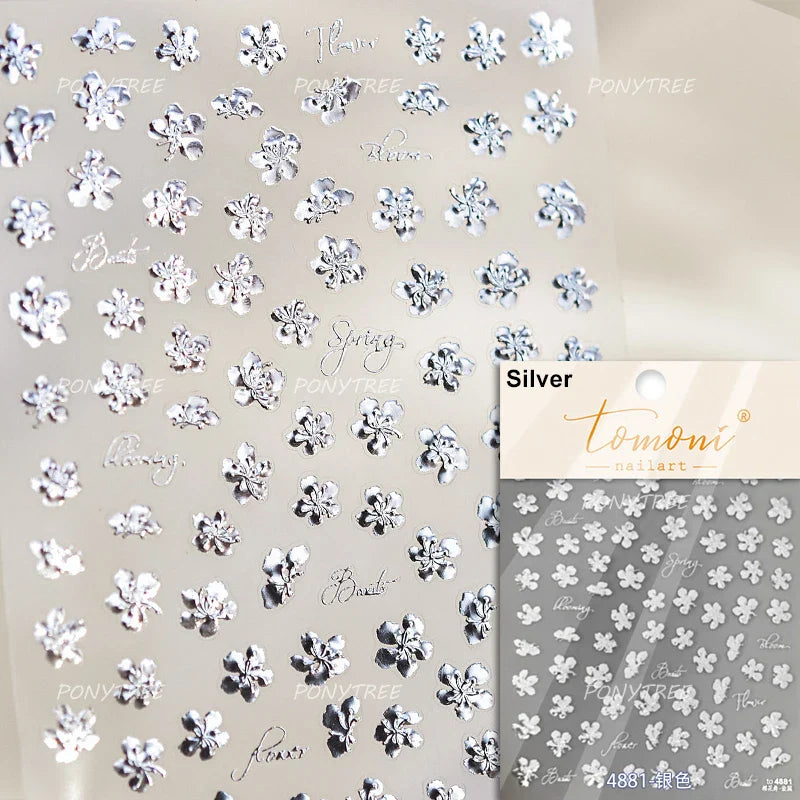 Peach Blossom Gradual Pink Petal Flower Line Bowknot Hot Stamping Halo Dyeing Delicate Adhesive Nail Art Sticker Manicure Decals (ONLINE ORDER ONLY)