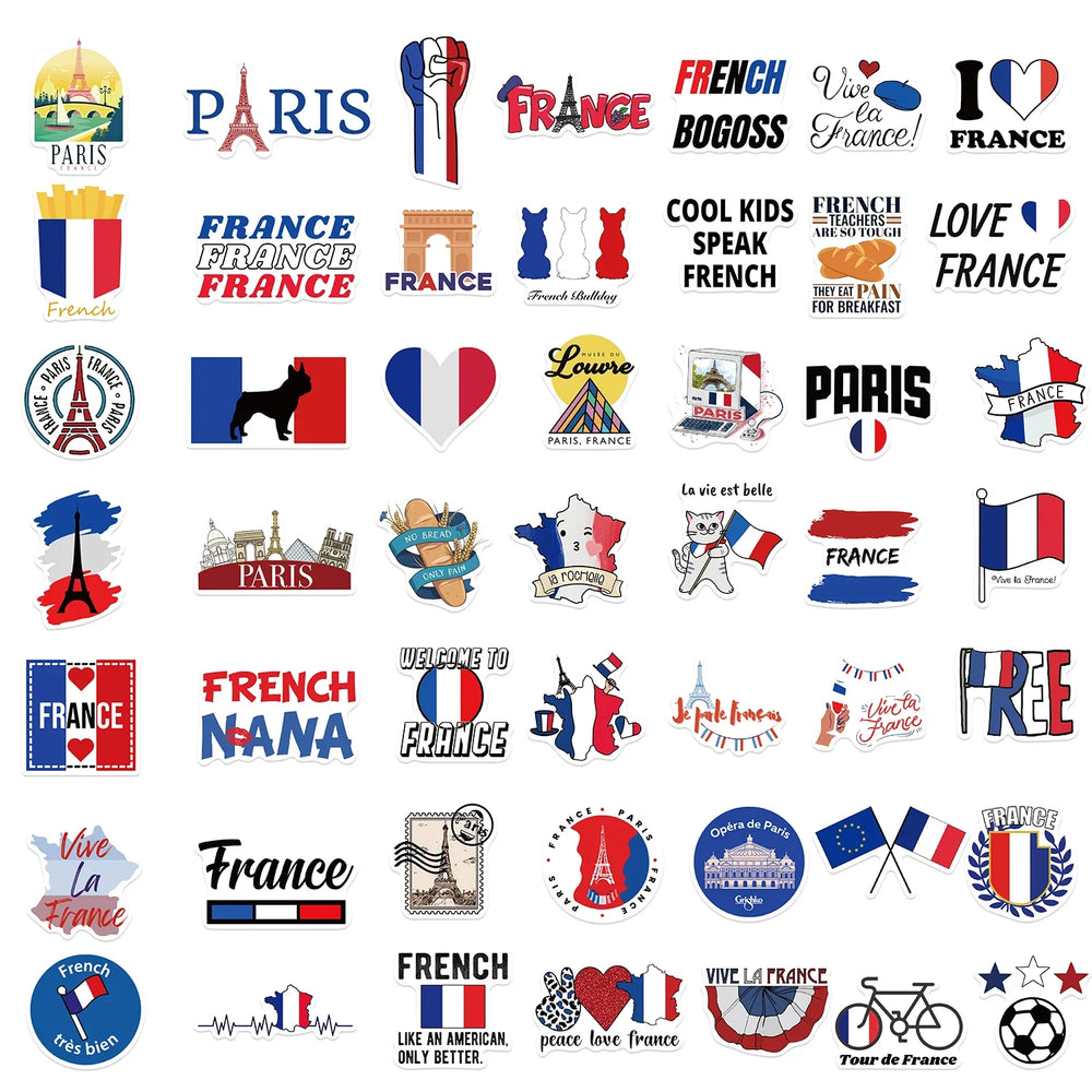50PCS French Pop Style Stickers Aesthetic Phone Laptop Fridge Water Bottle DIY Waterproof Graffiti Cartoon Simple Sticker Pack (ONLINE ORDER ONLY)