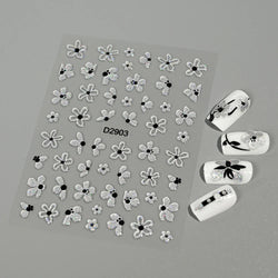 1pcs 5D Floral Nail Art Stickers Acrylic Flowers Decals with Glitter Self-Adhesive Elegant Silver Black Blossoms Theme Nail Art* (ONLINE ORDER ONLY)