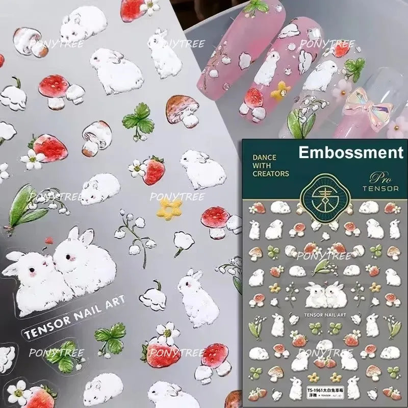 Strawberry Retro Lace Border  Flower Lovely Fruit Pearl Pendant Leaves Self Adhesive Nail Art Stickers Manicure Decal Wholesale (Online Order Only)