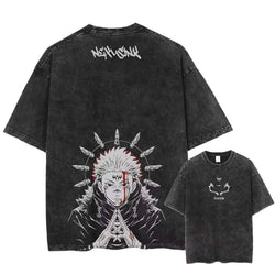 Ryomen Sukuna Washed T-Shirt: Harajuku Oversized Anime Tee (ONLINE ORDER ONLY)