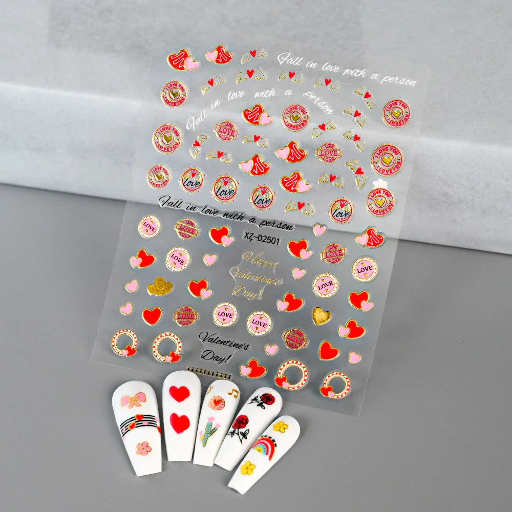 1pc Bohemian Valentine Nail Stickers 3D Self-Adhesive Fantasy Nail Art Glitter Sun, Heart, Lock, Star & Moon Designs Nail Decals (ONLINE ORDER ONLY)