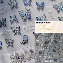 Blue Purple Tulip Flower Butterfly Garden Blossom Floral Charming Delicate 5D Relief Adhesive Nail Art Stickers Manicure Decals (ONLINE ORDER ONLY)