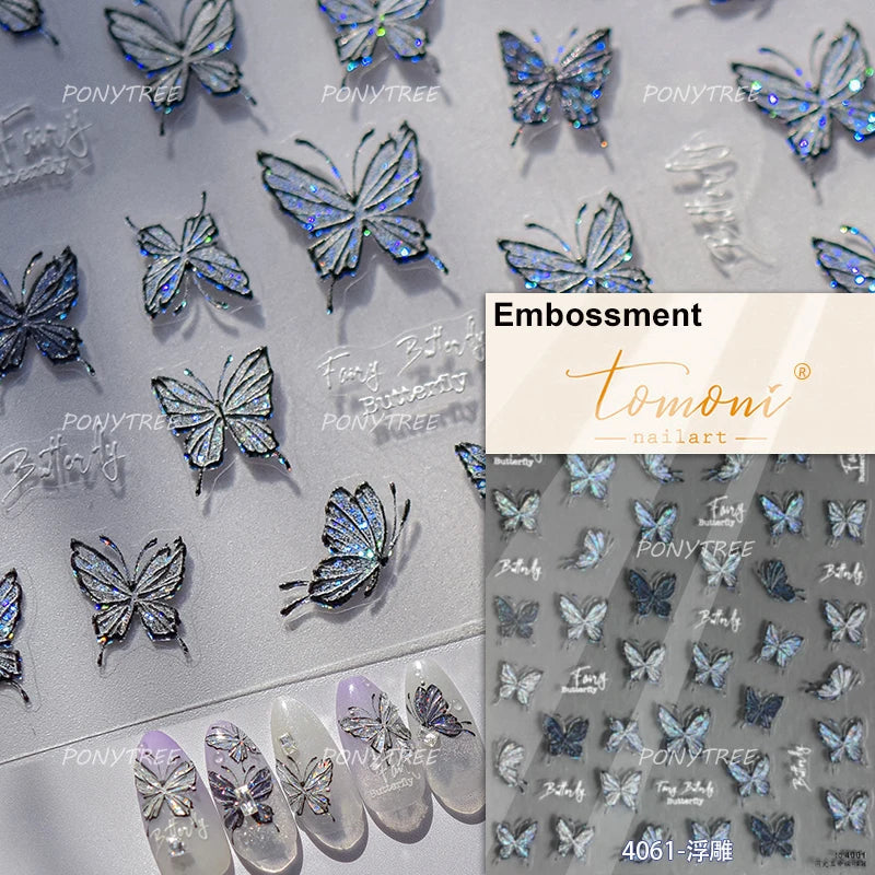 Butterfly Flower Hollow Out Lace Delicate Floral Print Shiny Cloth Block Insect Self Adhesive Nail Art Stickers Manicure Decals (Online Order Only)