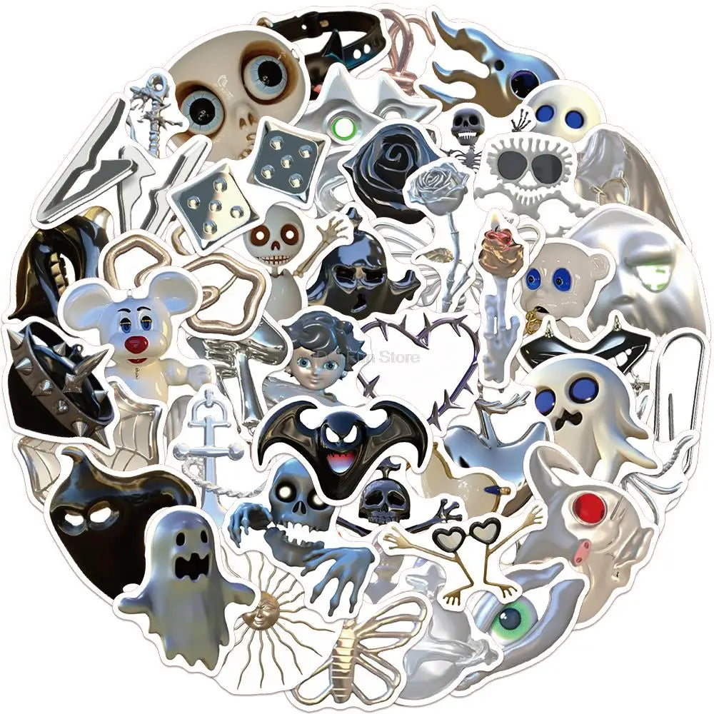 Halloween Horror Silver Stickers: Ghost Waterproof Decals for Skateboard, Suitcase, Phone, Laptop (Online Order Only)