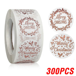 100-500pcs Rose Gold Merry Christmas Stickers Self-adhesive Holiday Stickers For Christmas Decors Wedding Party Cards Label (Online Order Only)