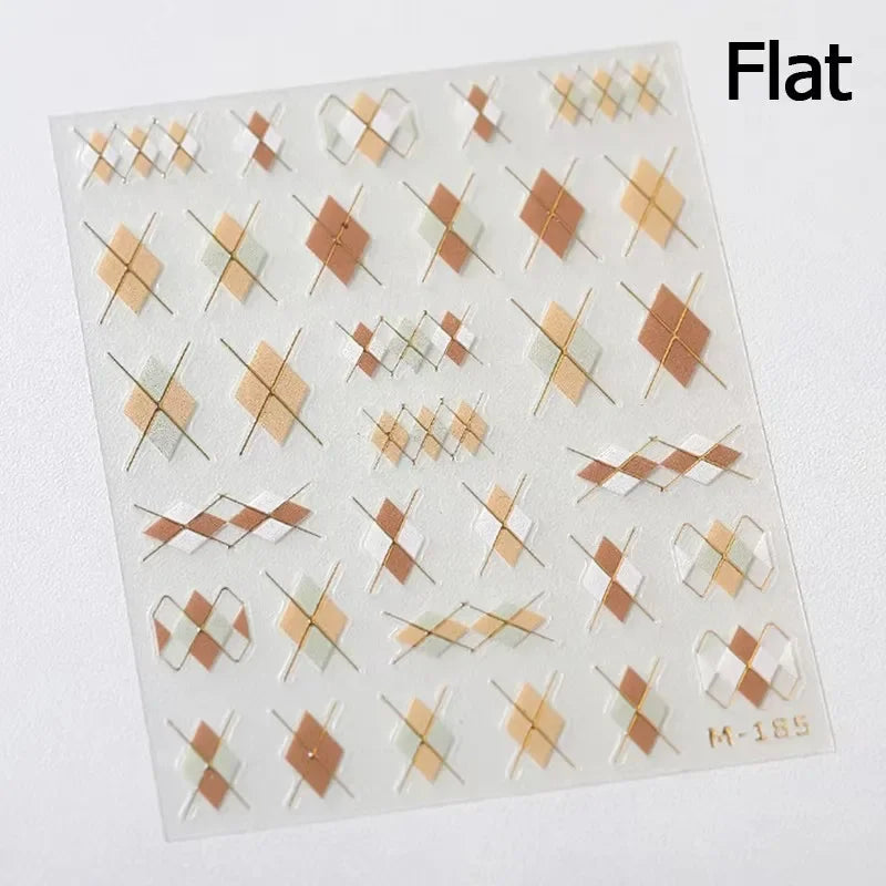 French Style Geometric Black White Square Grid Rhombus Stripe 3D Self Adhesive Nail Art Stickers Shiny Rhinestone Manicure Decal (ONLINE ORDER ONLY)