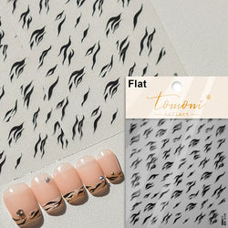 Chic Halo Dyeing Zebra Stripes Tender Black White Line Design Crescent Moon Arc Adhesive Nail Art Sticker Relief Manicure Decals (Online Order Only)