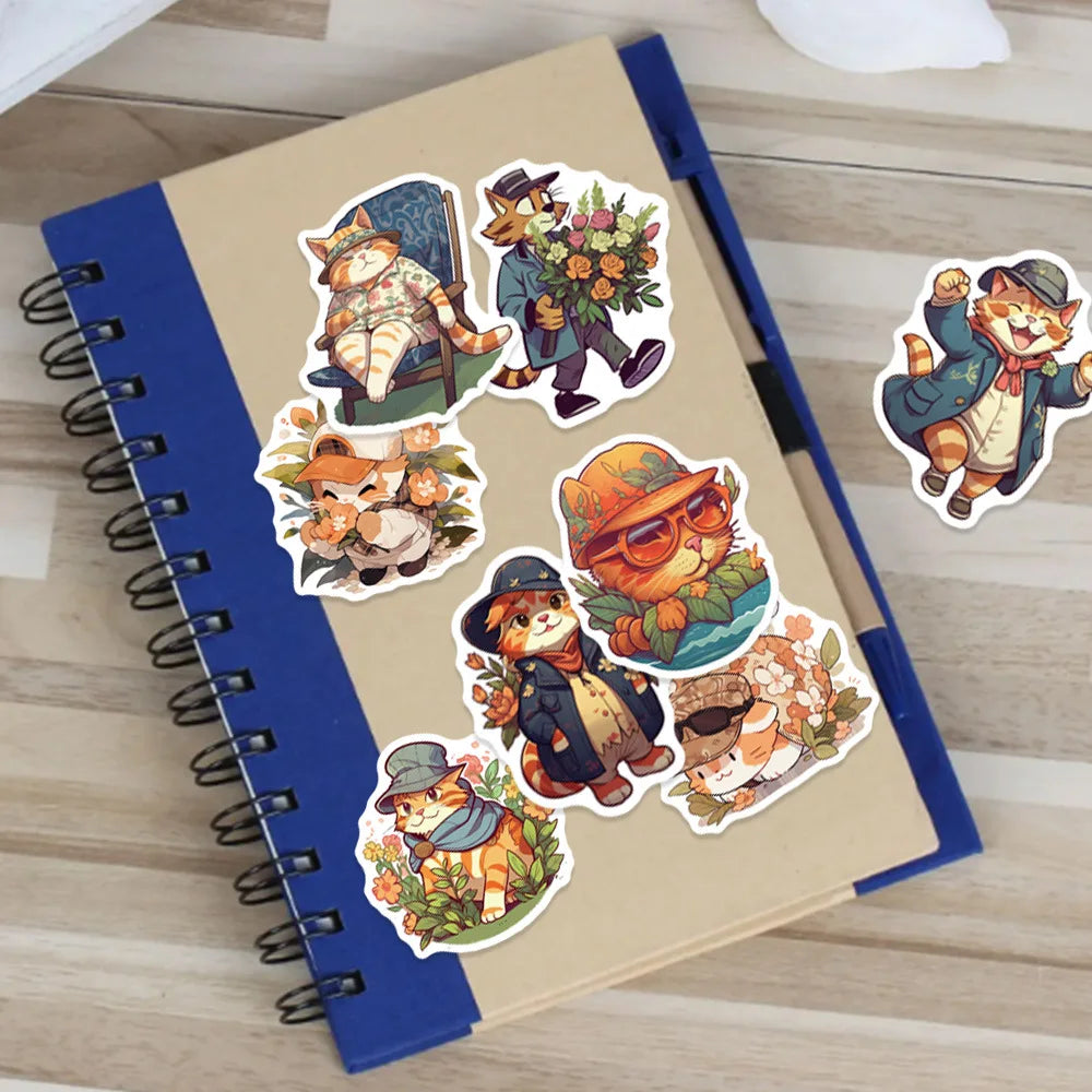 10/30/50PCS Cute Orange Cat Stickers Funny Cartoon Animals Decal Toys DIY Decoration Notebook Guitar Fridge Kids Sticker Gift (Online Order Only)