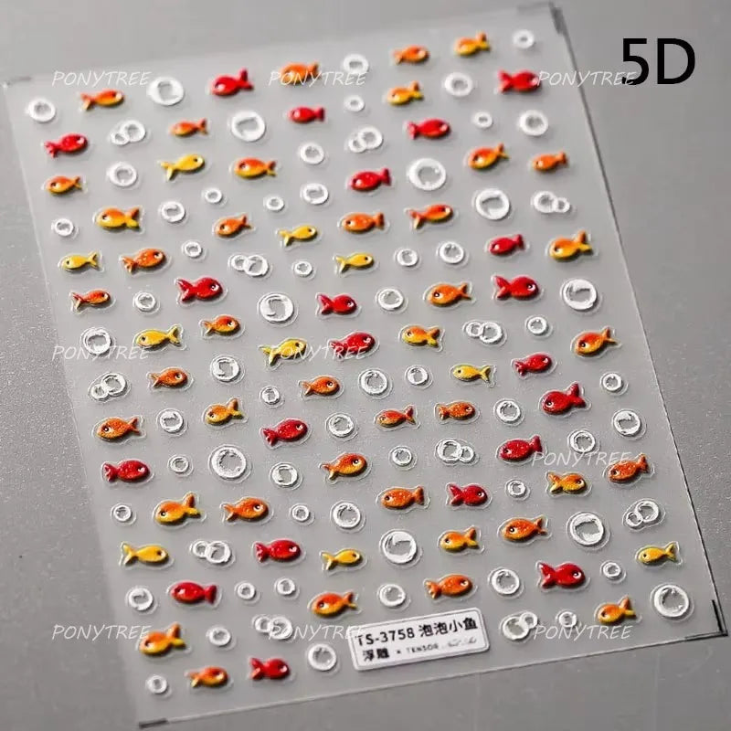 Lotus Flower Leaf Goldfish Ripple Wavelet Water Droplet Lotus Pond Brocaded Carp Self Adhesive Nail Art Stickers Manicure Decals (Online Order Only)