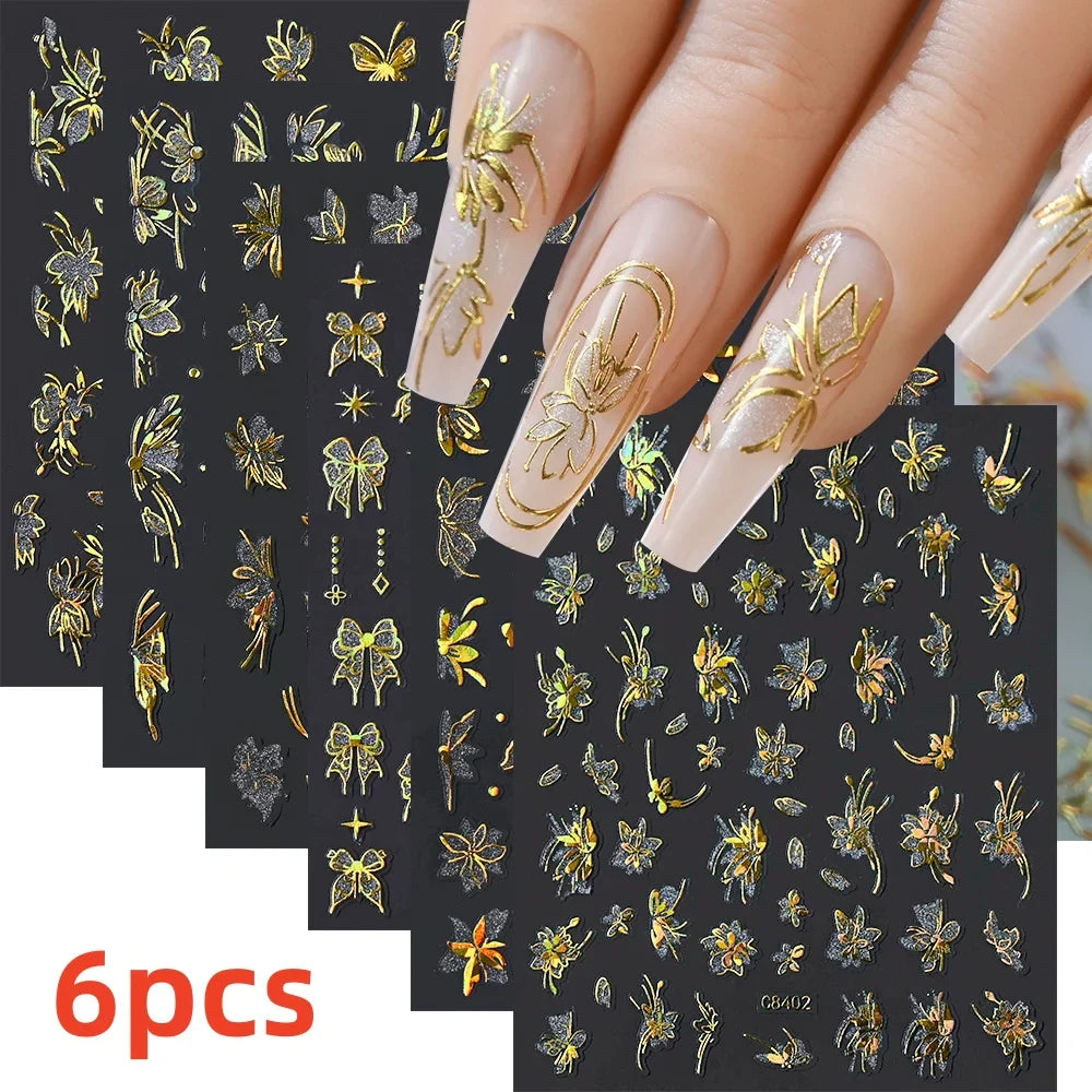 5/8Pcs 3D Hawaiian Flowers Nail Art Stickers Summer Decors with Tropical Leaves Slider Vibrant Pink & White Flowers for Parties* (ONLINE ORDER ONLY)