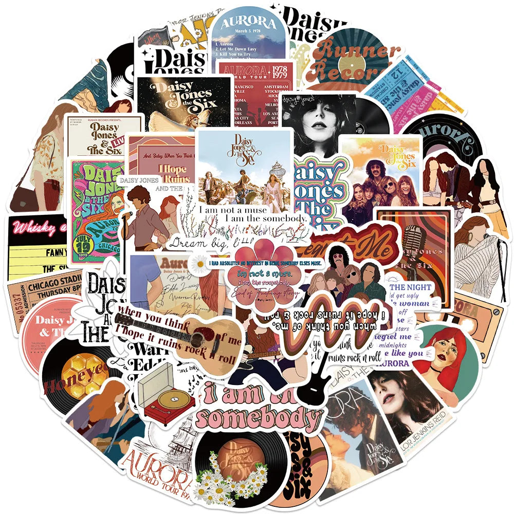 10/50Pcs Daisy Jones The Six Stickers Aesthetic DIY Laptop Stationery Luggage Waterproof Vintage Sticker 2023 (ONLINE ORDER ONLY)