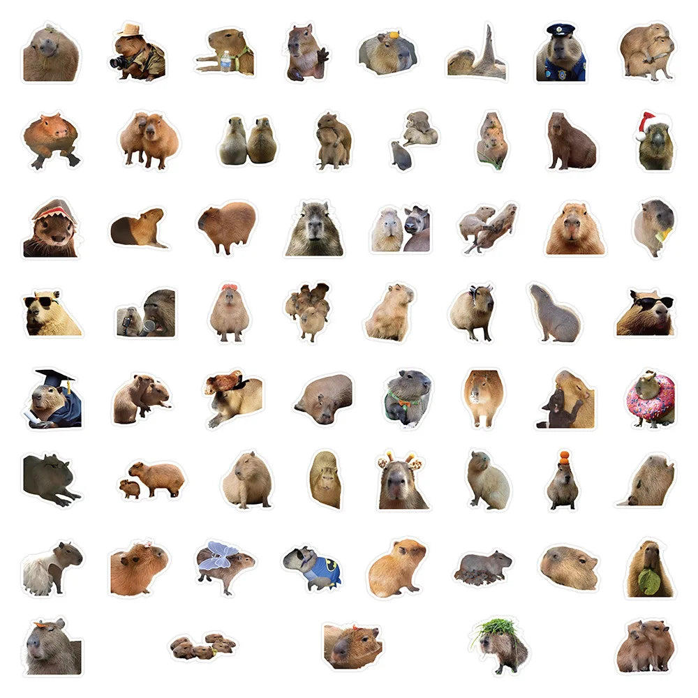 10/30/60PCS Cute Capybara Stickers Cartoon Toys Kids DIY Fridge Notebook Bike Laptop Notebook Car PVC Waterproof Graffiti Decals (Online Order Only)