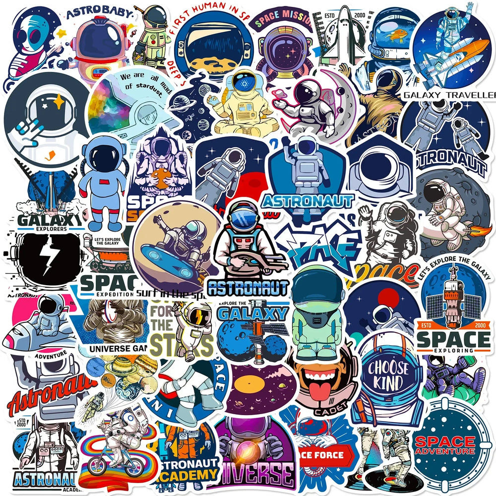 Outer Space Graffiti Stickers: Astronaut Cartoon for Laptop, Luggage, Skateboard, Helmet, Phone, Guitar - 10/25/50pcs (ONLINE ORDER ONLY)