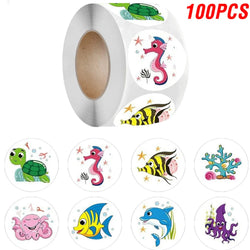 100-500pcs Ocean Kids Birthday Stickers Under The Sea Animal Reward Sticker DIY Gift Decoration Label Stationery (ONLINE ORDER ONLY)