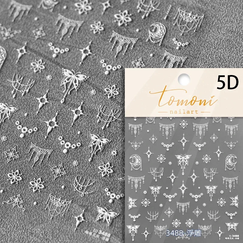 Dreamy Moon Star Cloud Butterfly Starrylight Rhinestone 5D Soft Embossed Relief Nail Art Sticker 3D Decal Decoration Manicure (ONLINE ORDER ONLY)
