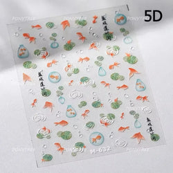 Lotus Flower Leaf Goldfish Ripple Wavelet Water Droplet Lotus Pond Brocaded Carp Self Adhesive Nail Art Stickers Manicure Decals (Online Order Only)