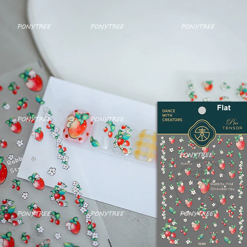 Strawberry Retro Lace Border  Flower Lovely Fruit Pearl Pendant Leaves Self Adhesive Nail Art Stickers Manicure Decal Wholesale (Online Order Only)