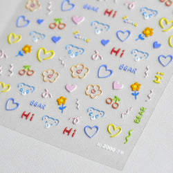Cute Graffiti Cartoon Line Cherry Bear Cat Flower Bouquet Fish Boys Girls Strawberry Reliefs Nail Art Stickers Manicure Decals (ONLINE ORDER ONLY)