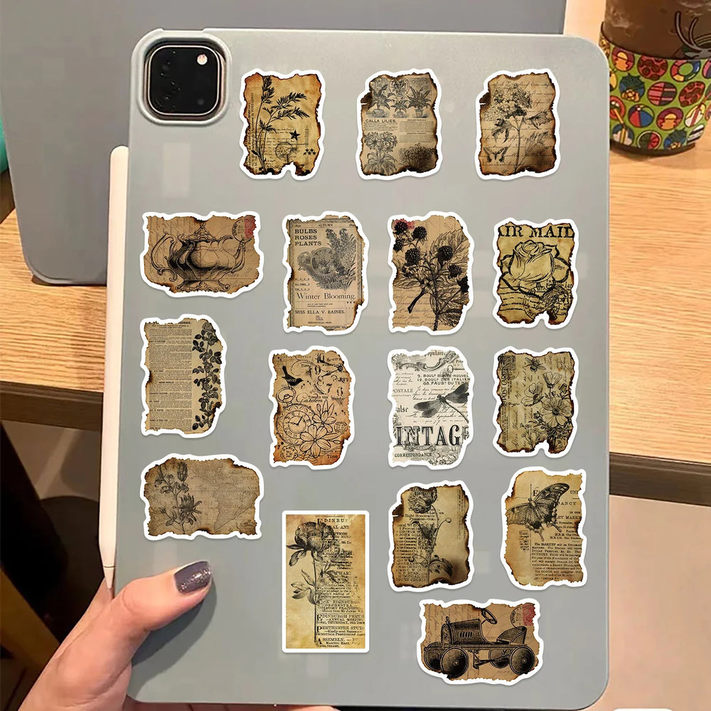 50PCS Vintage Manuscript Stickers For Hand Account Laptop Suitcase Phone Case DIY Cartoon Stickers Retro Style Graffiti Decals (ONLINE ORDER ONLY)