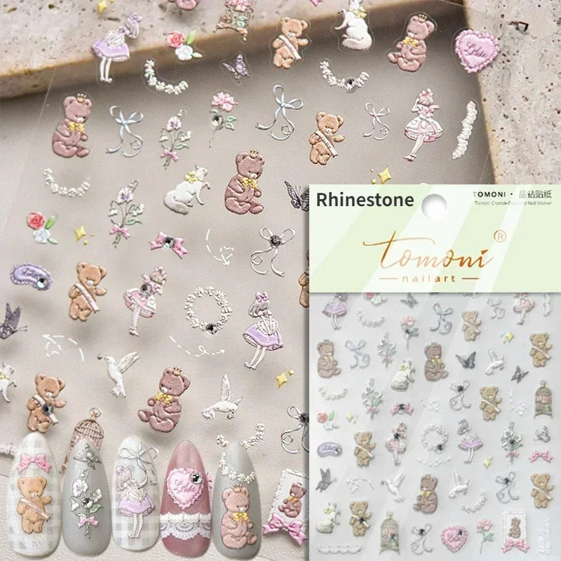 Cute Bowknot Dog Puppy Bear Strawberry Cake Fruit Juice Coffee Desserts Corgi Cherry Adhesive Nail Art Stickers Manicure Decals (ONLINE ORDER ONLY)
