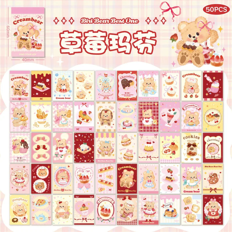50piece/book Retro Cute Cream Bear Sticker for Phone Camera Journal Postcard DIY Kawaii Decoration Sticker Gift (ONLINE ORDER ONLY)