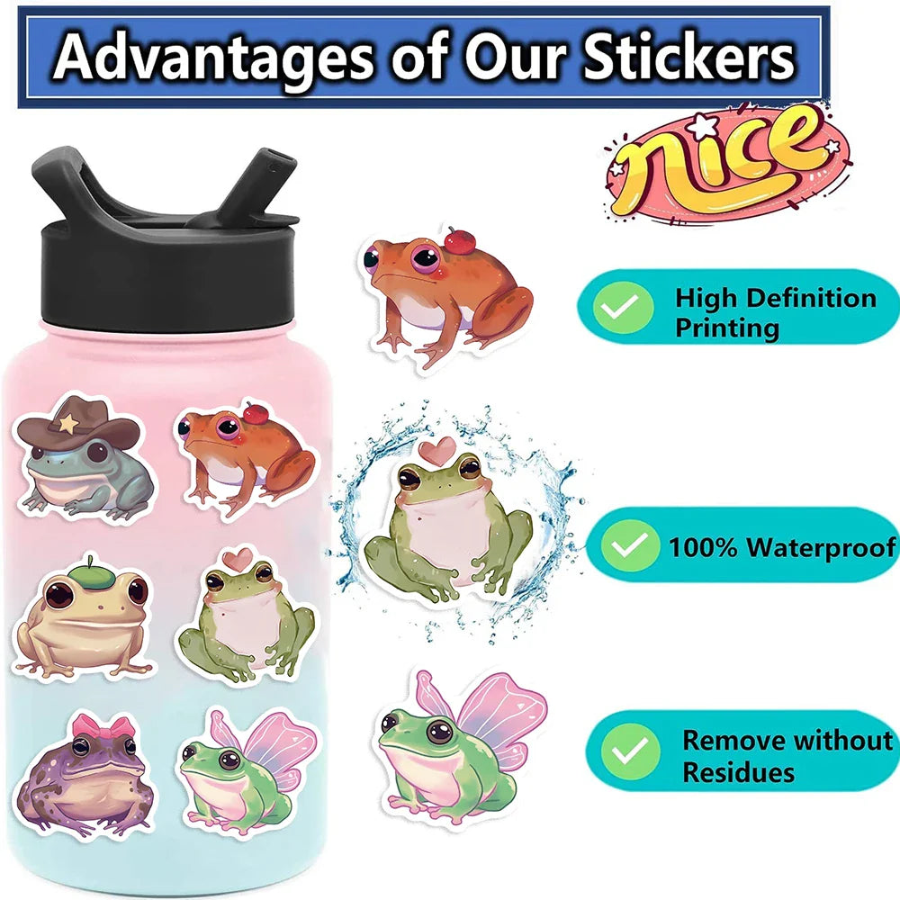 50PCS Cute Silly Frog Stickers Skateboard Waterproof Scrapbook Decal Cartoon Laptop Cartoon Notebook Luggage Graffiti Sticker ﻿ (ONLINE ORDER ONLY)