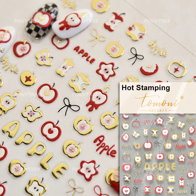 Bear Bowknot Bag Dessert Apple Core Earphone Cup Tulip Cherry Milk Cake Cookies Flower Adhesive Nail Art Stickers Manicure Decal (ONLINE ORDER ONLY)