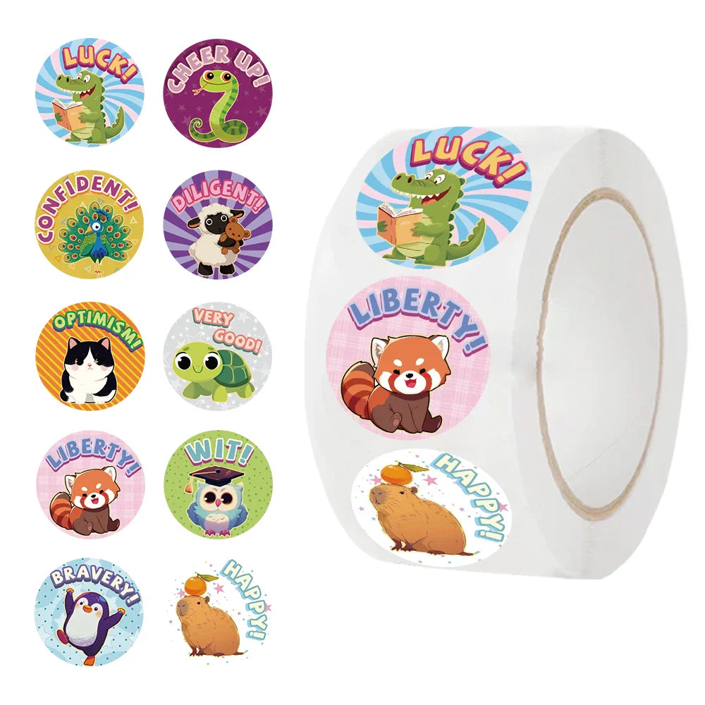 500PCS Animal Slogans Stickers Per Roll-Perfect for Children's Reward Laser Stickers Wall Crafts and Classroom Supplies (ONLINE ORDER ONLY)