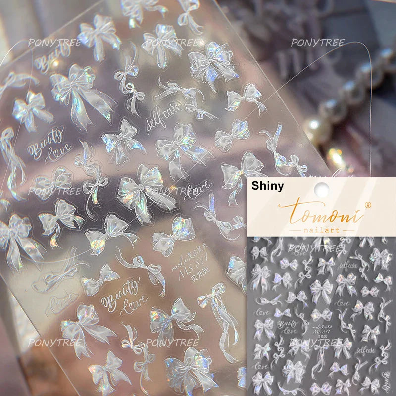 French Chic Blue Line Bowknot Fan Flower Leaves Butterfly Lace Frame Bell Shiny Self Adhesive Nail Art Stickers Manicure Decals (ONLINE ORDER ONLY)