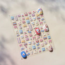 Graffiti Rabbit Dog Bunny Milk Strawberry Jewel Candy Knife Envelope Soft Relief Adhesive Nail Art Stickers Cute Manicure Decals (Online Order Only)