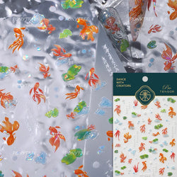 Lotus Flower Leaf Goldfish Ripple Wavelet Water Droplet Lotus Pond Brocaded Carp Self Adhesive Nail Art Stickers Manicure Decals (Online Order Only)