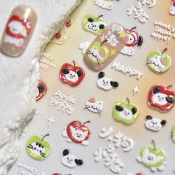 Cute Apple Fruit Dog Puppy Cat Kitten Adhesive Nail Art Sticker Charming Delicate Rhinestone Shiny Manicure Decals Nail Supplies (ONLINE ORDER ONLY)