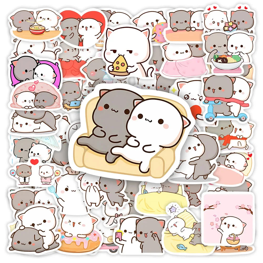 Cute Couple Cat Stickers Cartoon Kawaii DIY Gift Decal Doodles for Scrapbook Skateboard Luggage Phone Waterproof Stickers (ONLINE ORDER ONLY)